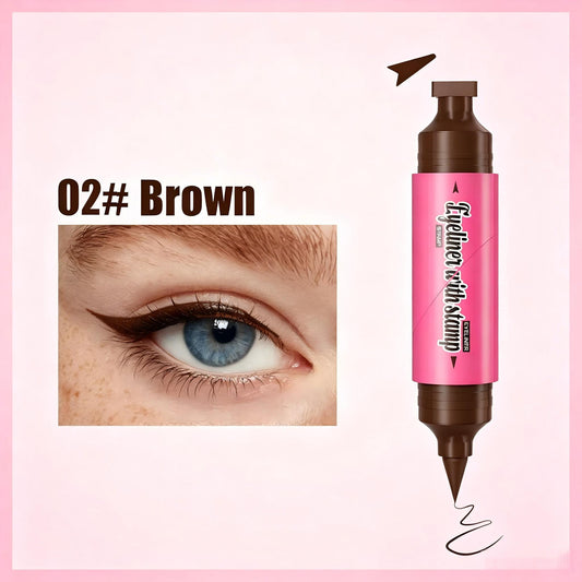 HelloKiss 2-in-1 Dual-End Wing Stamp Liquid Eyeliner Pen, Anti-Shaking Cat Eye Stamp Liner,