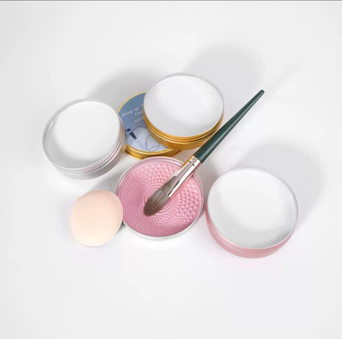 Heart Design Cosmetic Makeup Brush Cleansing Soap with Silicone Scrubber Pad