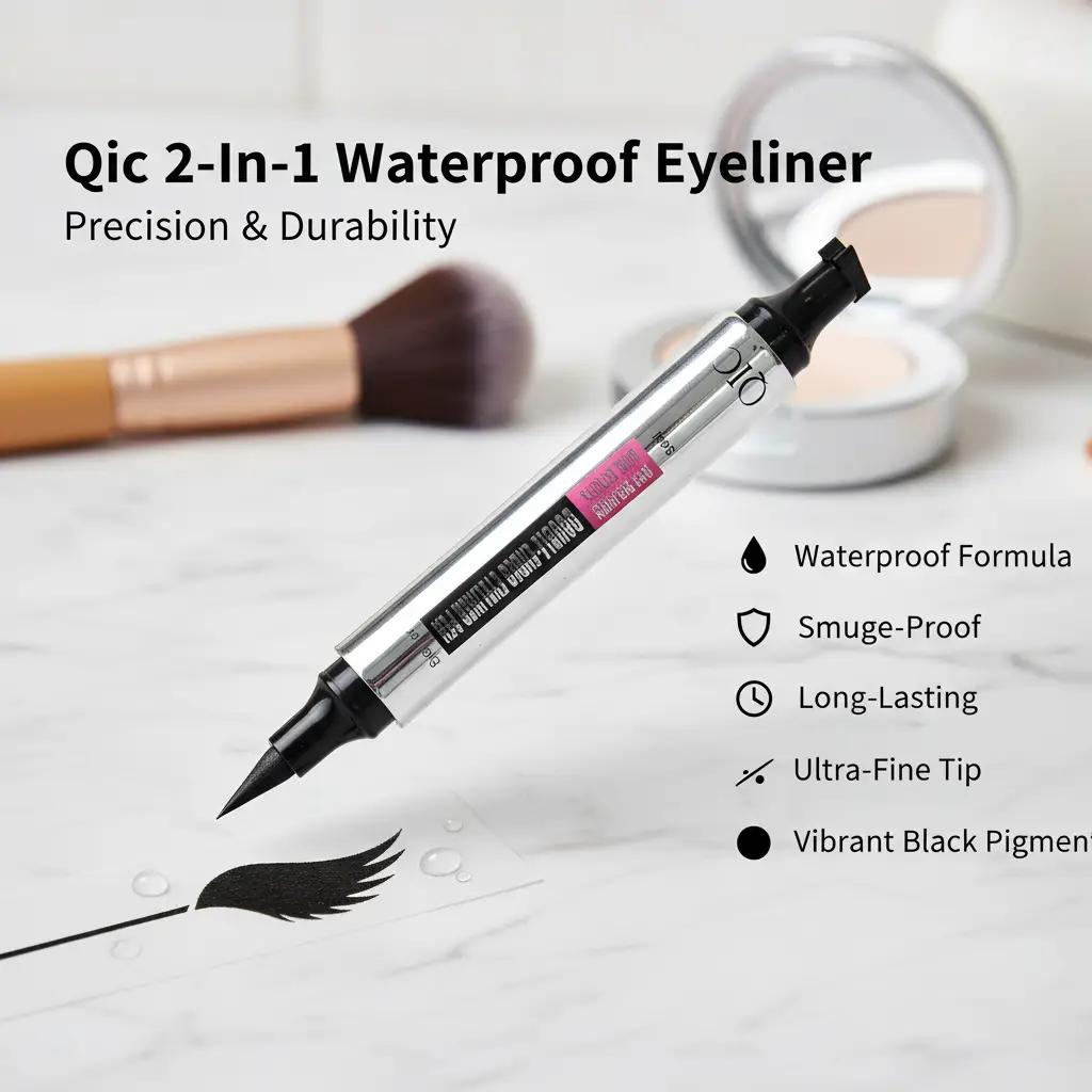QIC 2-in-1 Dual-End Liquid Eyeliner Stamp Pen,