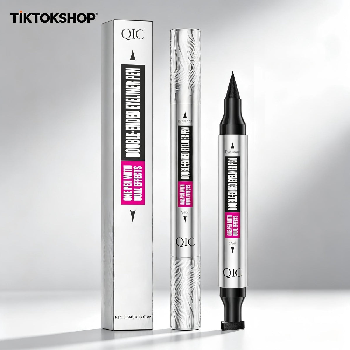 QIC 2-in-1 Dual-End Liquid Eyeliner Stamp Pen,