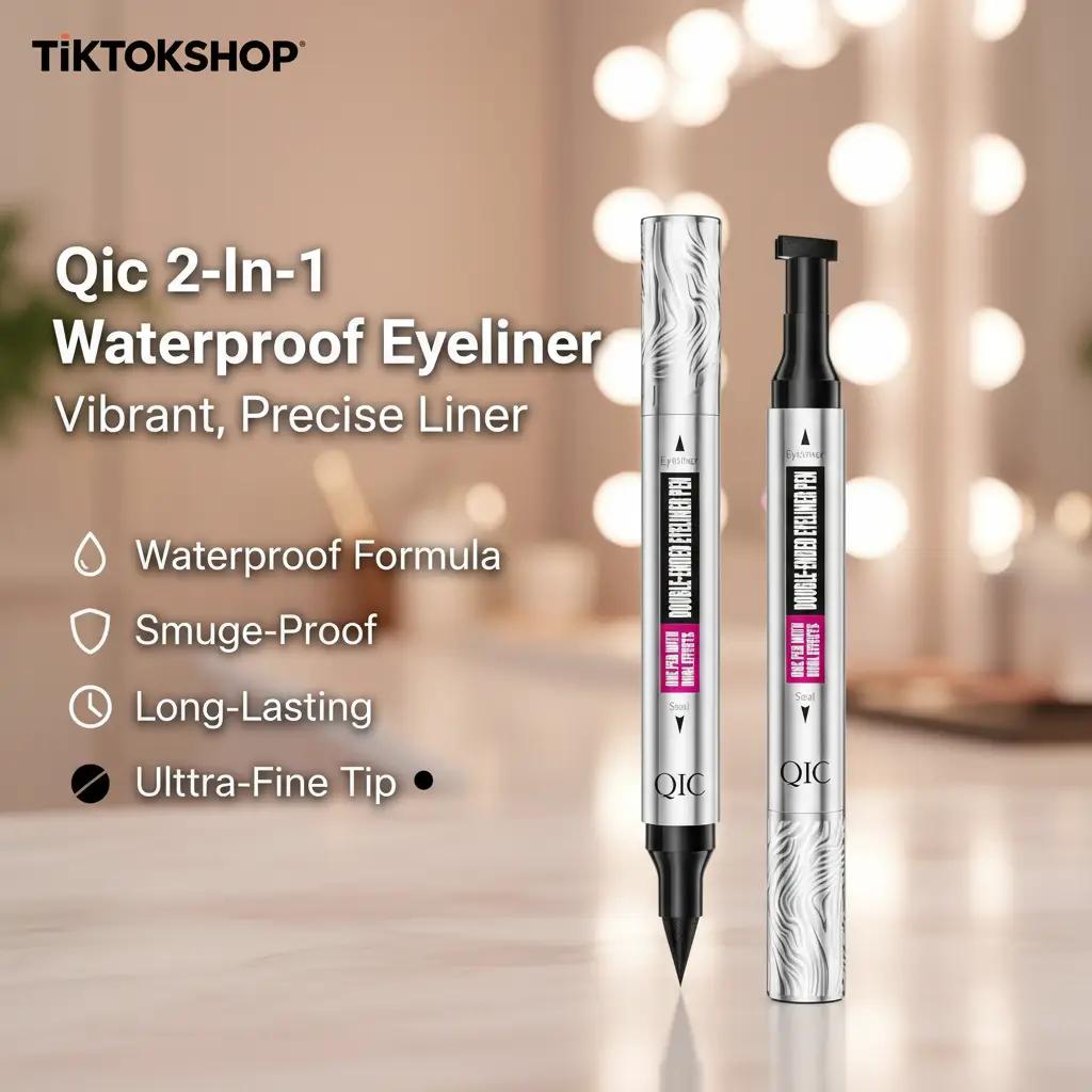 QIC 2-in-1 Dual-End Liquid Eyeliner Stamp Pen,