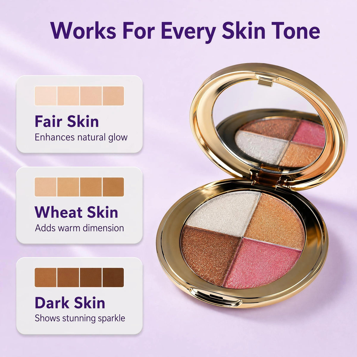 4-Color Diamond Texture Shimmer Highlighter Palette