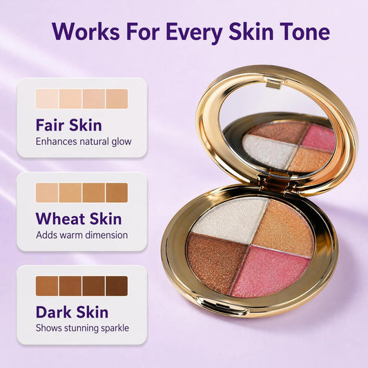 4-Color Diamond Texture Shimmer Highlighter Palette