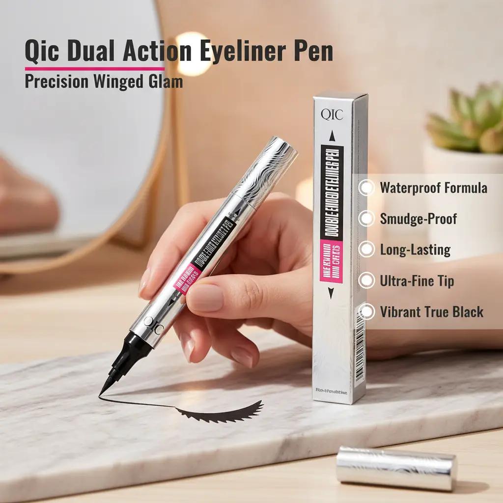 QIC 2-in-1 Dual-End Liquid Eyeliner Stamp Pen,