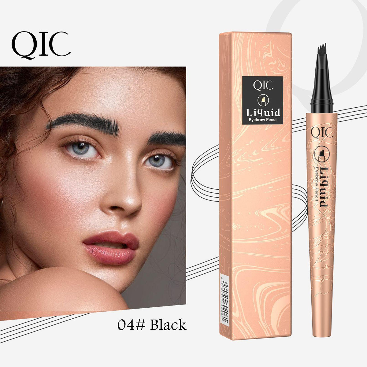 QIC 4-Prong Tip Alcohol-Free Solid Liquid Eyebrow Pen (8g)