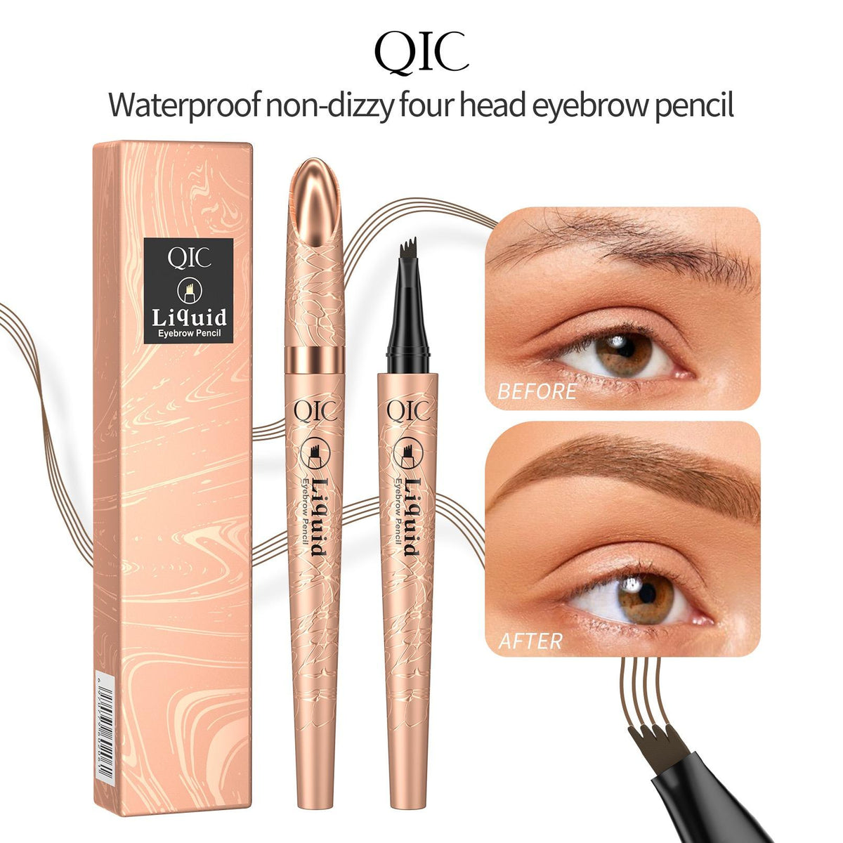 QIC 4-Prong Tip Alcohol-Free Solid Liquid Eyebrow Pen (8g)