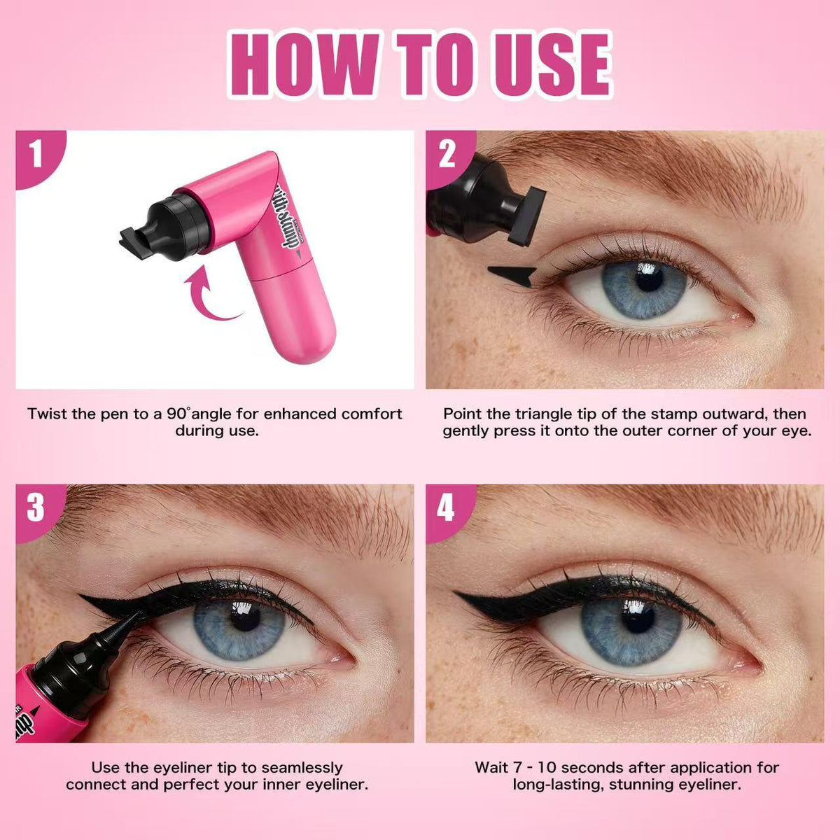 HelloKiss 2-in-1 Dual-End Wing Stamp Liquid Eyeliner Pen, Anti-Shaking Cat Eye Stamp Liner,