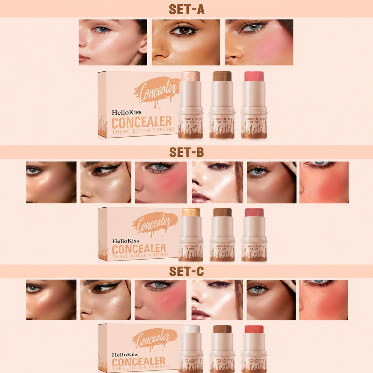 HelloKiss 3-Piece Cosmetic Cream Stick Trio