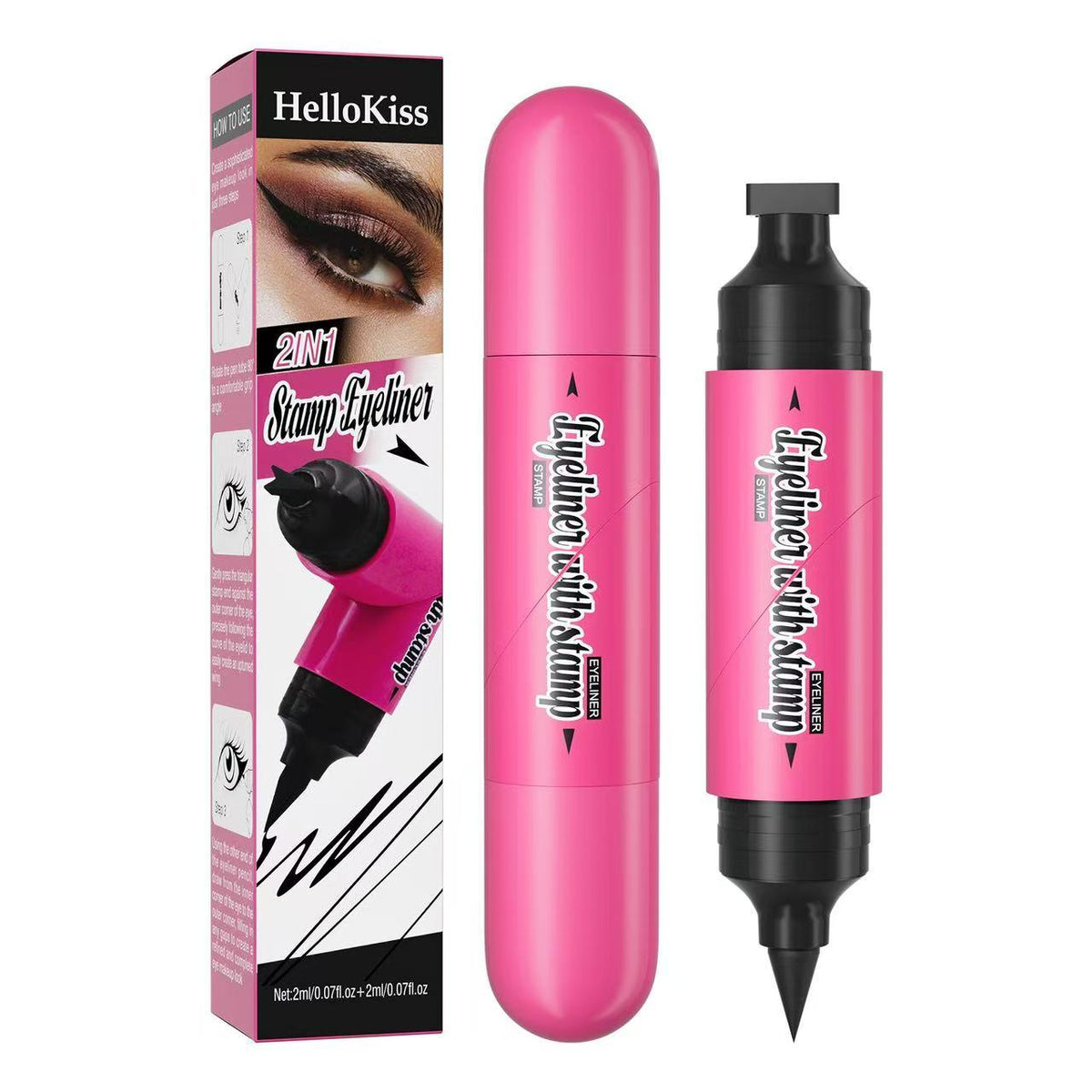 HelloKiss 2-in-1 Dual-End Wing Stamp Liquid Eyeliner Pen, Anti-Shaking Cat Eye Stamp Liner,